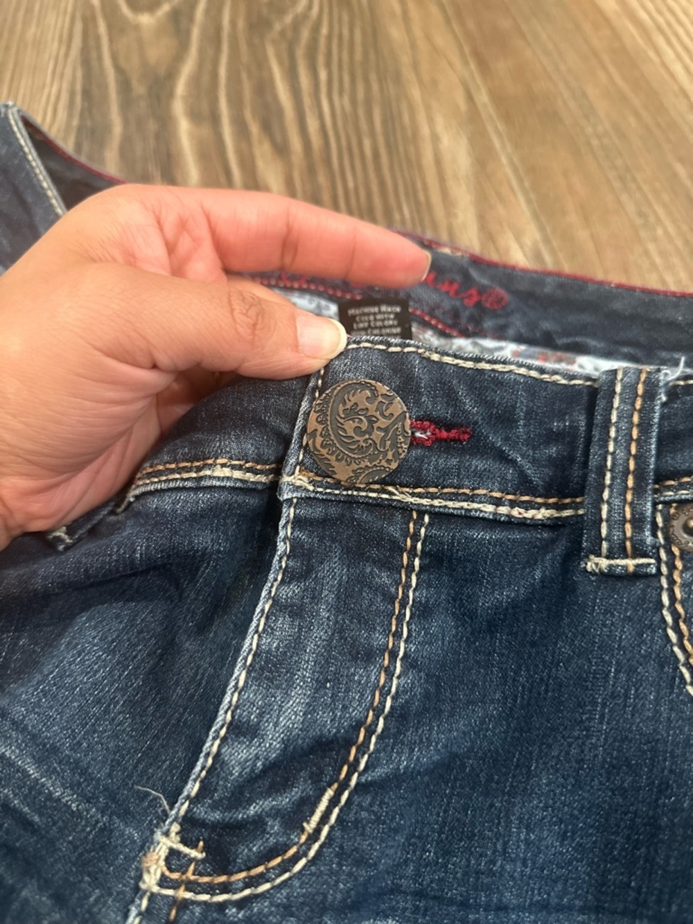 Ariya Dark Blue Boot Cut Jeans with Embroidered Pocket Y2K Western Vibes - Picture 10 of 11